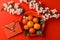 Vibrant Celebrations: Chinese New Year 2023 Festival Decorations with Mandarins (AI Generated)