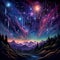 Vibrant Celestial Colors and Meteor Shower in a Dark Starlit Sky