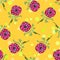 Vibrant Cerise Pink Floral With Bright Polka Dots On Mustard Yellow