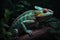A vibrant chameleon perches on a forest branch. Generative Ai
