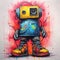 Vibrant Charcoal Illustration Of A Cute Construction Robot