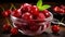 Vibrant Cherries in a Glass Bowl