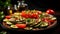 vibrant cherry tomatoes and sliced zucchini on a kitchen board with soft diffused light