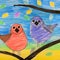 Vibrant Child\\\'s Drawing Of Two Birds Perched On A Tree