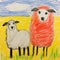 Vibrant Child\\\'s Drawing Of Two Sheep In A Field