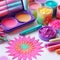 Vibrant children's makeup set with colorful powders. AI-generated.