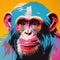 Vibrant Chimpanzee Face Art In Banksy Style