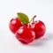 Vibrant Chinapunk Composition: Three Red Cherries On White Background