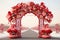 Vibrant chinese new year temple entrance with lanterns and banners, inviting visitors to celebrate