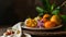 Vibrant Citrus Delights: A Decorative Display of Ceramic Ung, Water Weng, Orange, and St Fruit on