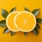 Vibrant citrus Fresh juicy fruit on yellow, inviting with copy