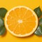 Vibrant citrus Fresh juicy fruit on yellow, inviting with copy