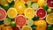 Vibrant citrus fruits, bursting with flavor and nutrition, artfully arranged in a bountiful display of nature\\\'s bounty