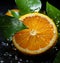 A Vibrant Citrus Slice Resting on a Wooden Surface