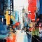 Vibrant Cityscape: Abstract Painting Inspired By Architecture In Gerhard Richter Style