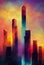 Vibrant Cityscape: A Breathtaking Oil Painting of the Urban Skyline. Urban Spectrum: High-Rise Skyscrapers in