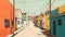 Vibrant Cityscape: A Colorful Street In Minimalistic Chicano Art Style