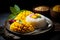 Vibrant Close-Up of Mango Sticky Rice Dessert in Ambient Light