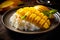 Vibrant Close-Up of Mango Sticky Rice Dessert in Ambient Light