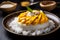 Vibrant Close-Up of Mango Sticky Rice Dessert in Ambient Light