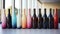 A vibrant collection of colorful bottles in a row generated by AI