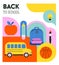 Vibrant Color Back To School background concept design. Geometrical flat style illustration, banner and poster. School