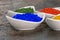 Vibrant color pigments in porcelain bowls