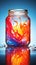 Vibrant Color Splash: Glass Jar Pouring Gradient of Red, Blue, and Yellow Liquids