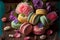 Vibrant colored French macaroons with little flower details