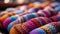 Vibrant colored wool, close up craft pattern, knitting fashion generated by AI