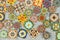 Vibrant and colorful display of ornamental  buttons with a variety of unique patterns and shapes