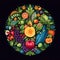 vibrant and colorful fruit mandala with a variety of fresh produce