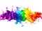 Vibrant colorful paint splashes in dynamic motion on white background. Abstract liquid explosion