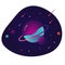 Vibrant colorful planet with stars and speeding comets. Outer space conceptual icon in modern flat material design style