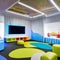 A vibrant and colorful playroom with interactive wall panels, a slide, and a ball pit3, Generative AI