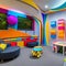 A vibrant and colorful playroom with interactive wall panels, a slide, and a ball pit4, Generative AI