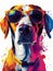 Vibrant, Colorful Pop Art Portrait of Dog with Glasses