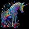 Vibrant colorful psychedelic unicorn artistic colors on black background