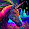 Vibrant colorful psychedelic unicorn artistic colors on black background