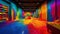 Vibrant colors illuminate modern nightclub performance space generated by AI