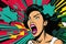 Vibrant Comic Style Asian Woman Shouting with Bold Lips on Colorful Pop Art Background, Generative AI