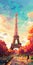 Vibrant Comics Style Illustration Of Eiffel Tower In Autumn