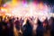 Vibrant concert stage with mesmerizing bokeh effect and blurred crowd in colorful ambiance