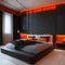 Vibrant Contrast: Black and Orange Minimalist Bedroom Interior Design