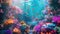 A vibrant coral reef teeming with colorful marine life