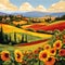 Vibrant countryside landscape with healthy crops and picturesque fields