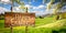Vibrant Countryside Scene Features Rustic Signboard With Easter Greetings