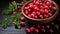 Vibrant Cranberries In Wooden Bowl - Fresh And Bold