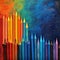 Vibrant Crayon Art: Colorful Woodcarvings On Indigo Background