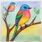 Vibrant Crayon Drawing Of Colorful Bird And Bird Sitting